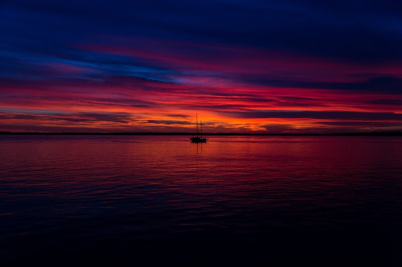 Sailboat on Water — Red, Dramatic