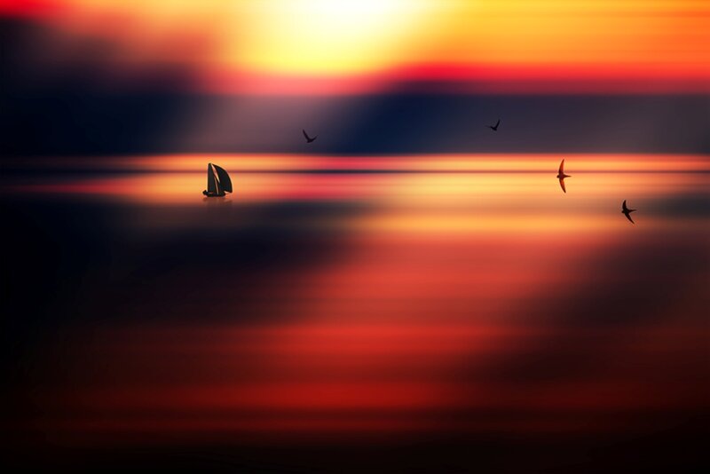 Sailboat on Water — Red
