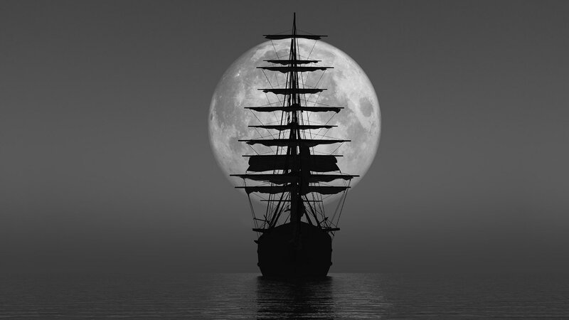 Sailboat Silhouette — Black, Dramatic, Night