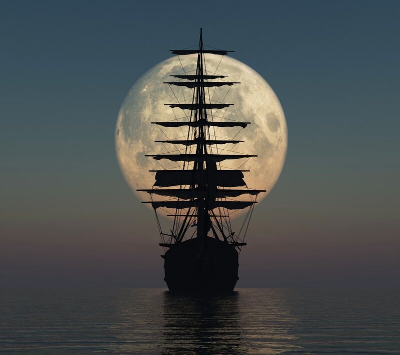 Sailboat Silhouette — Blue, Dramatic, Night