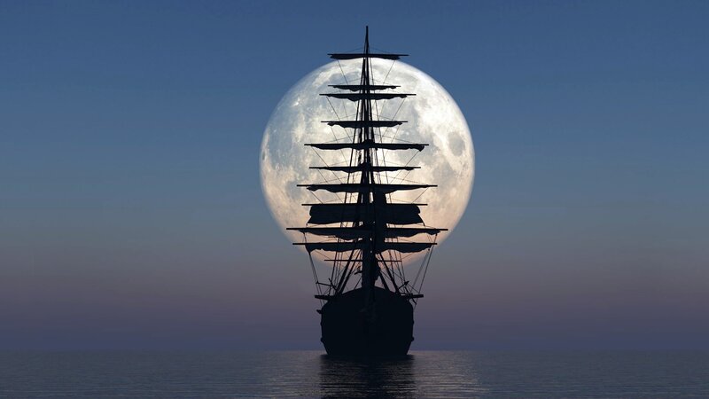 Sailboat Silhouette — Blue, Dramatic