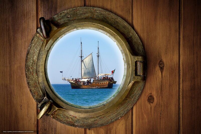 Sailboat through porthole
