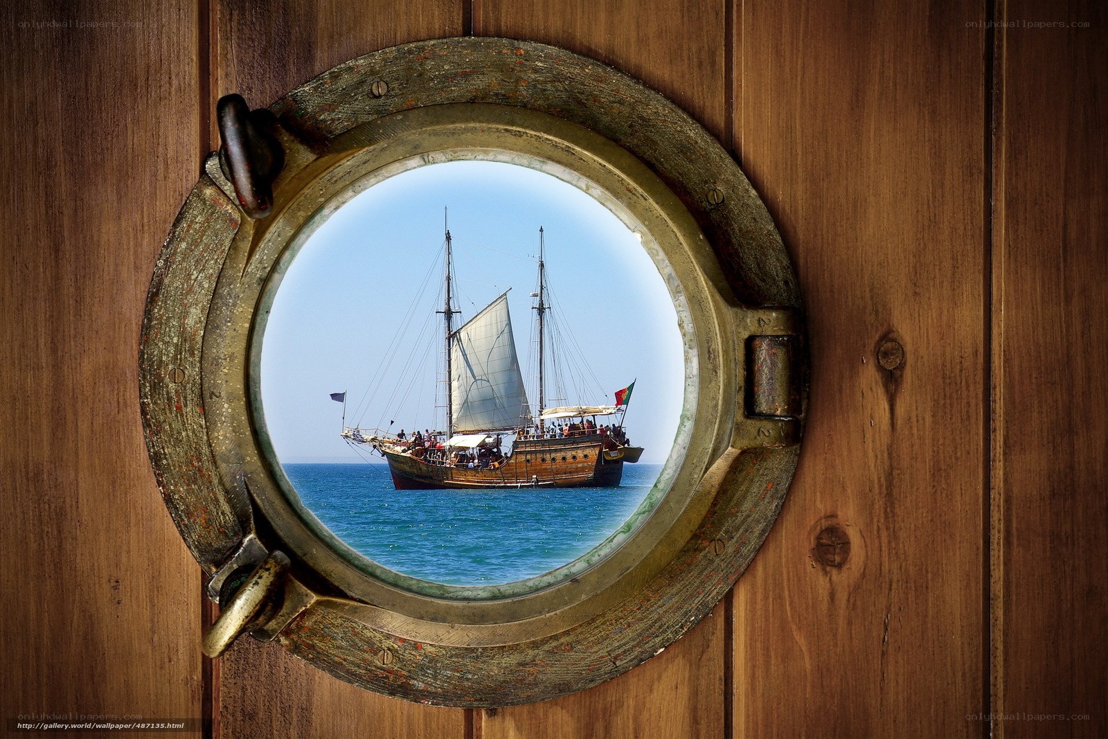 Sailboat through porthole