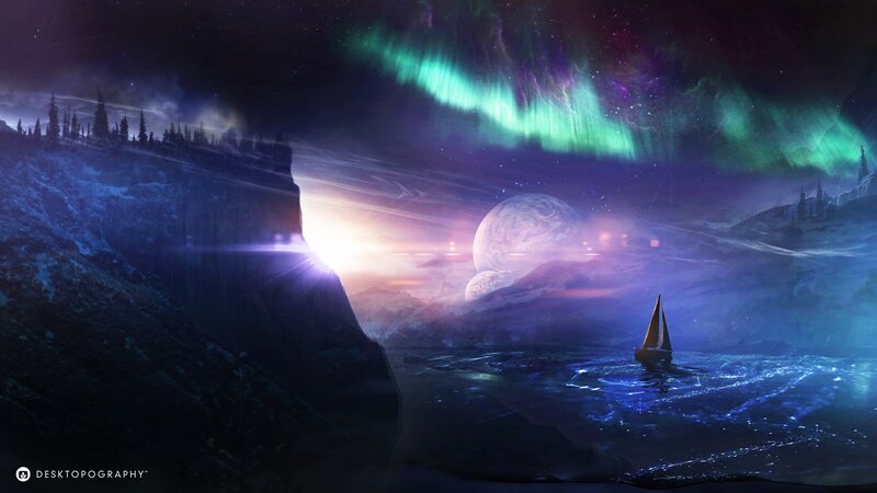 Sailboat under Aurora — Purple