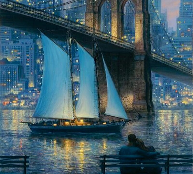 Sailboat under Bridge — Blue