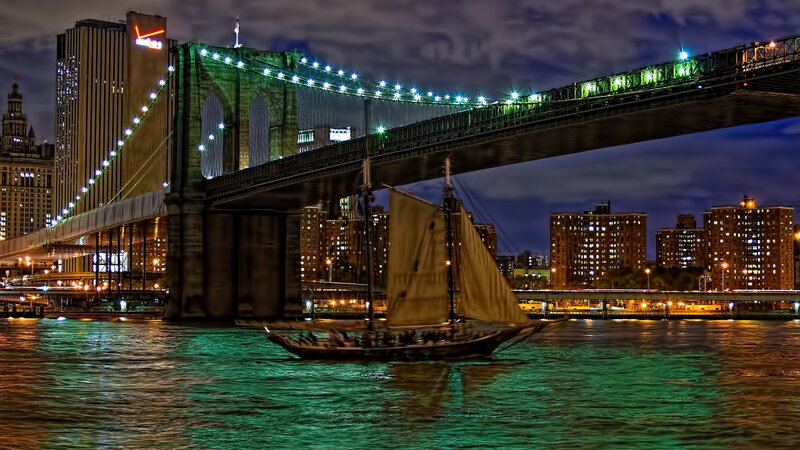 Sailboat under Bridge — Green