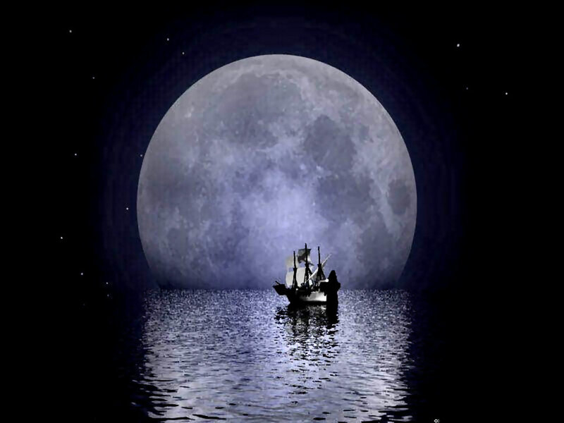 Sailboat under Full Moon — Black