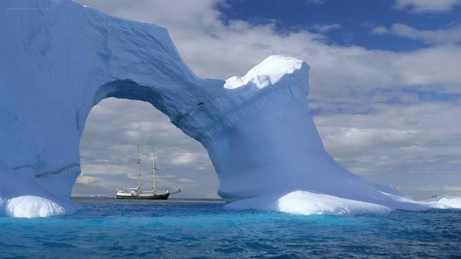 Sailboat under ice arch