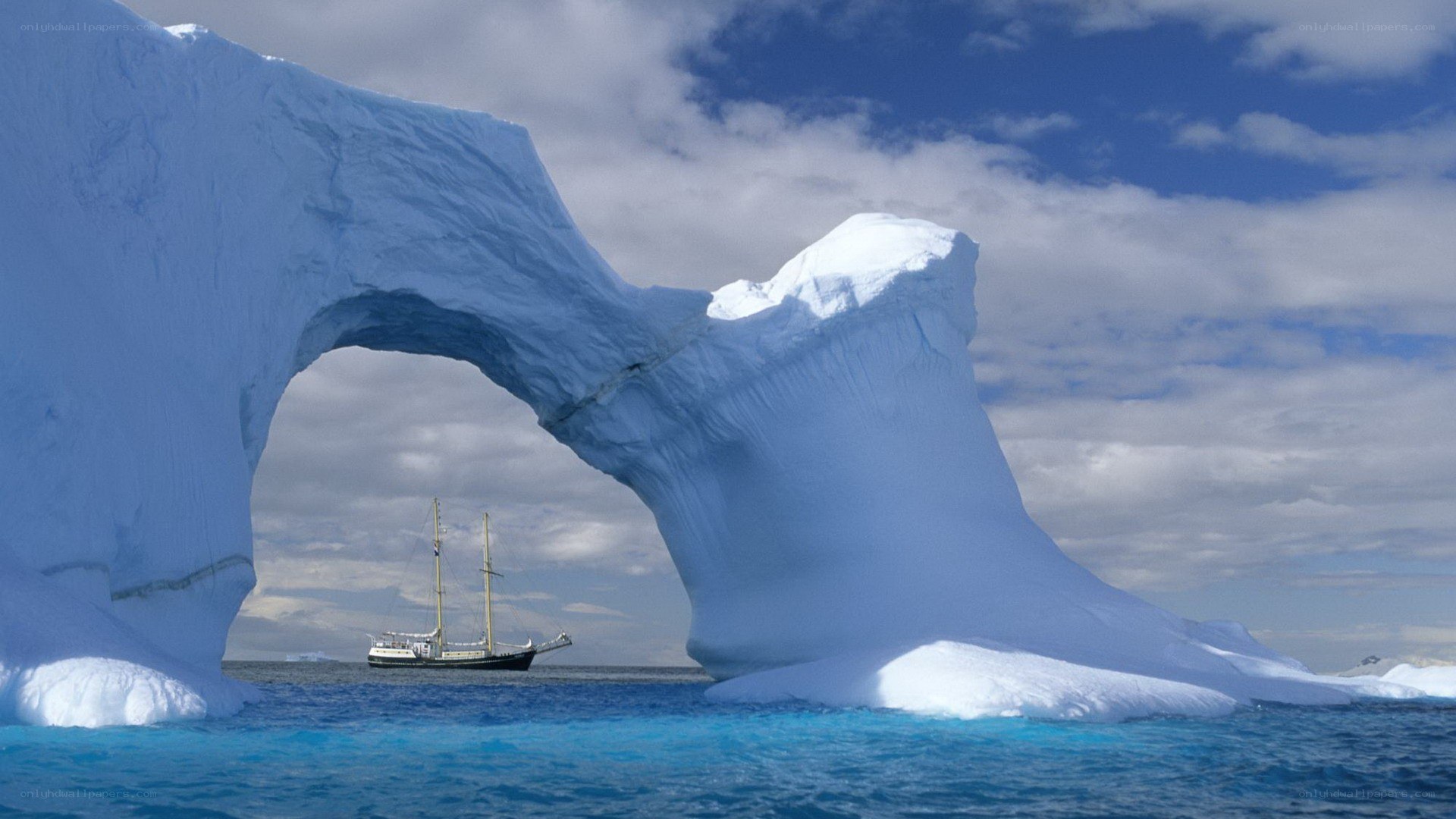 Sailboat under ice arch