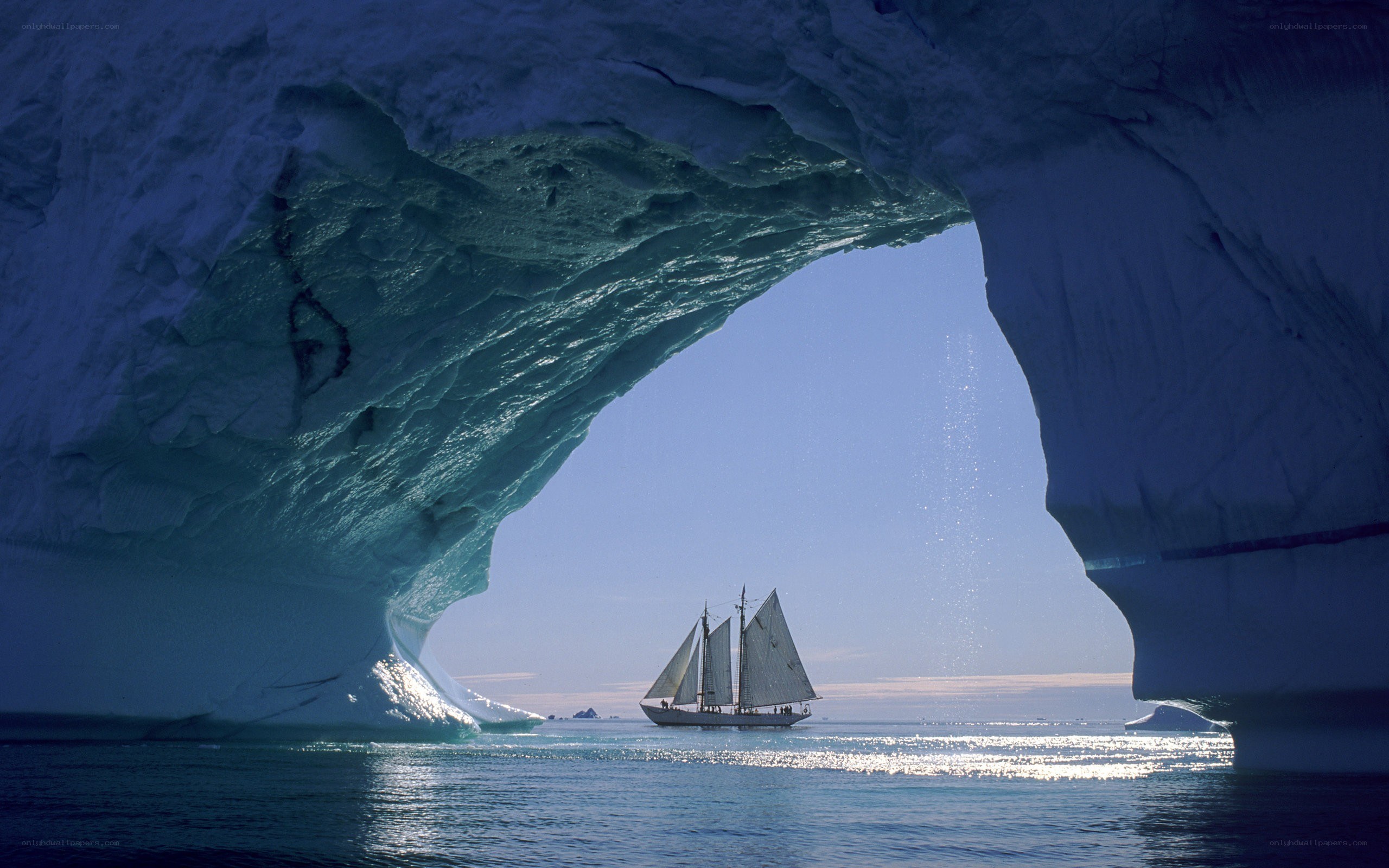 Sailboat under ice arch