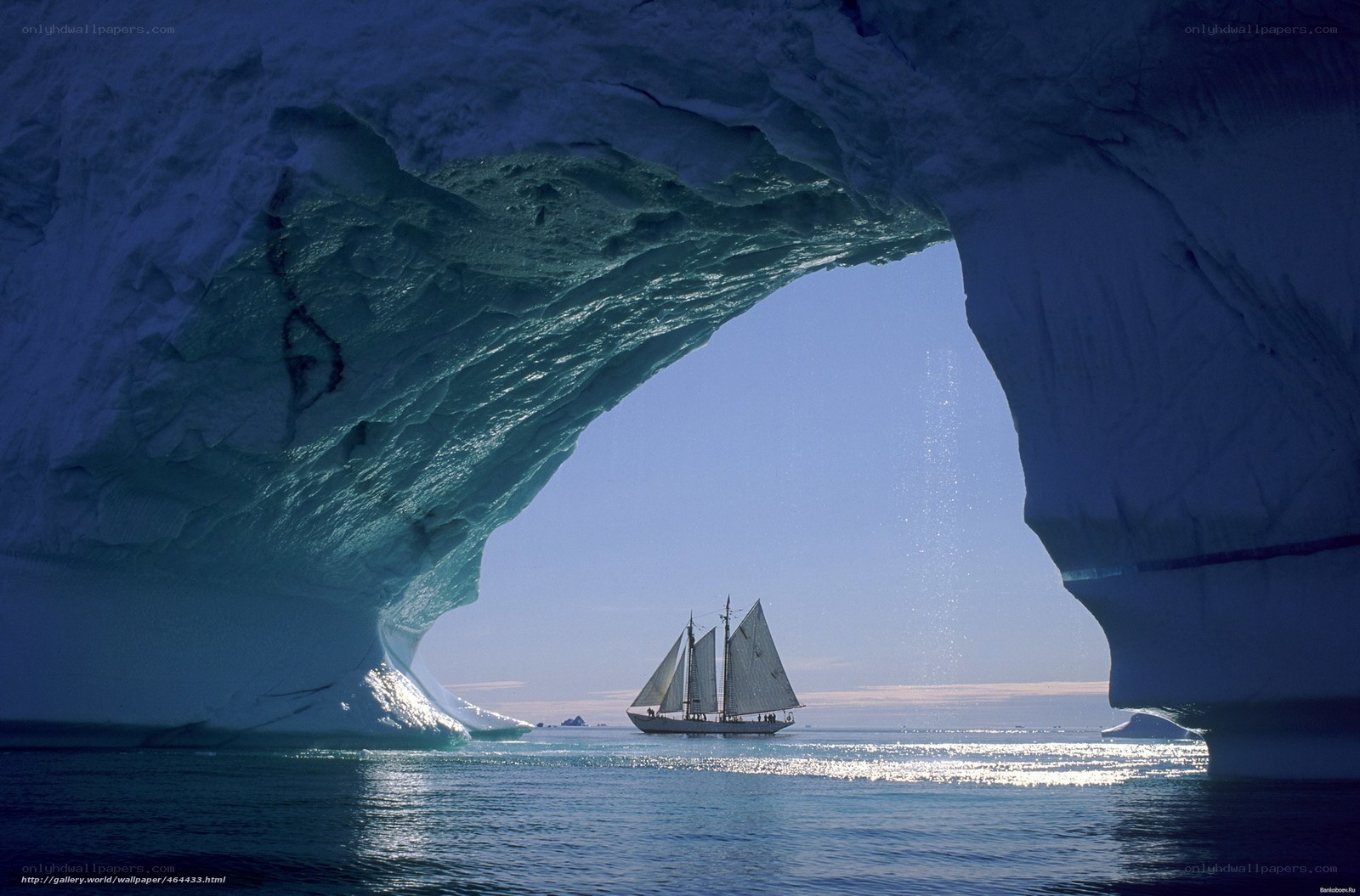 Sailboat under ice arch