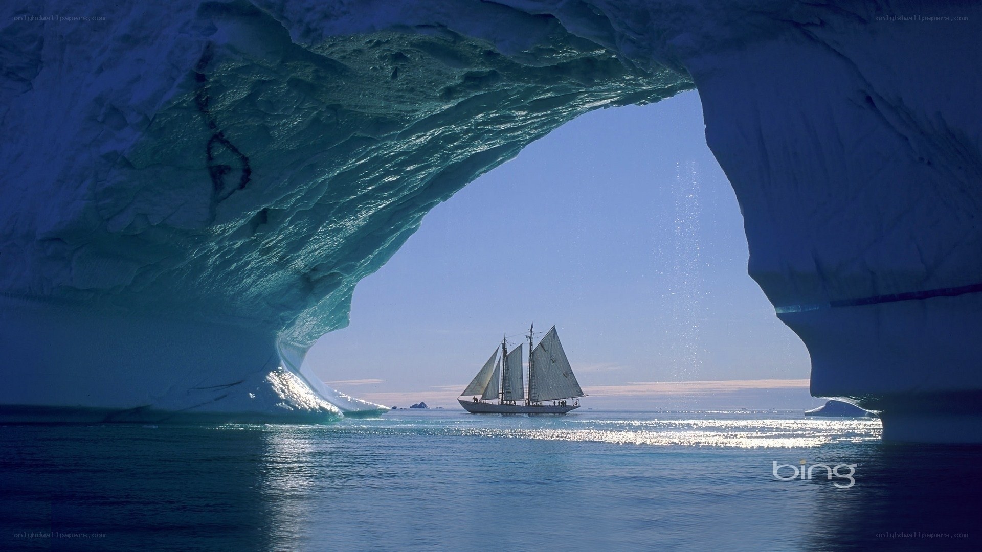 Sailboat under ice arch