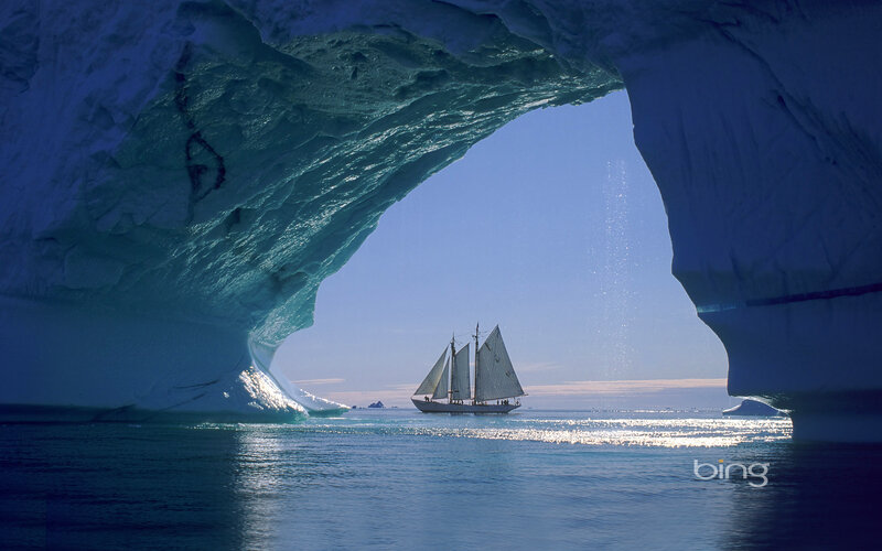 Sailboat under Ice Arch — Blue