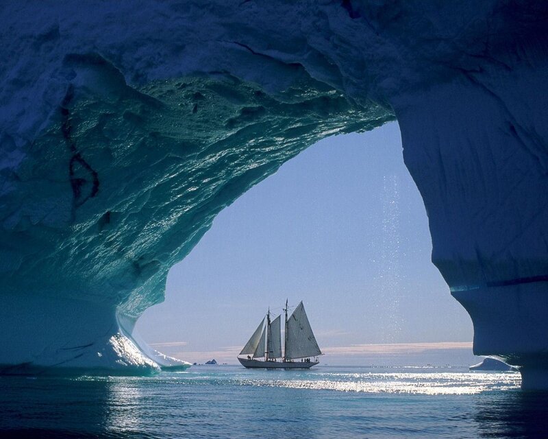 Sailboat under Iceberg Arch