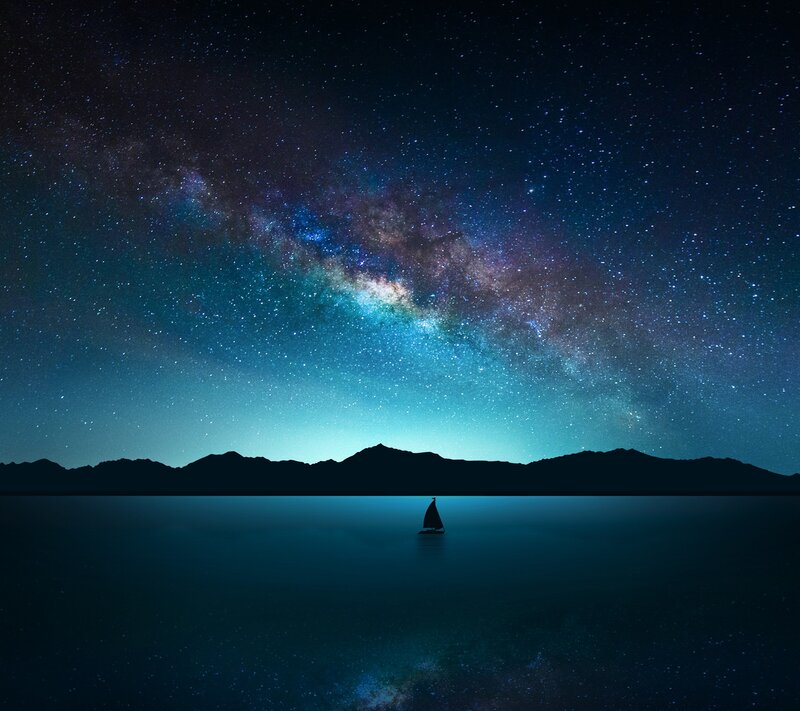 Sailboat under Milky Way — Blue