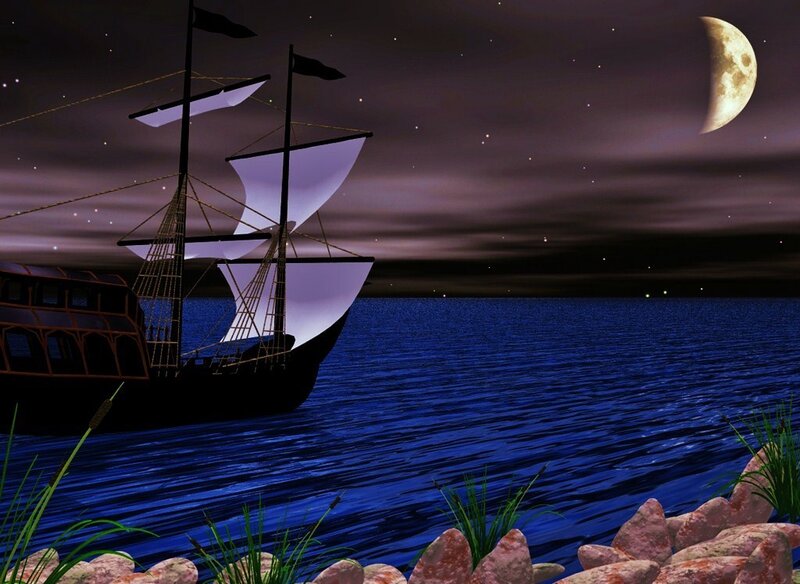 Sailboat under moonlight