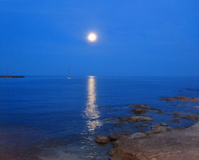 Sailboat under Moonlight — Blue, Serene, Night