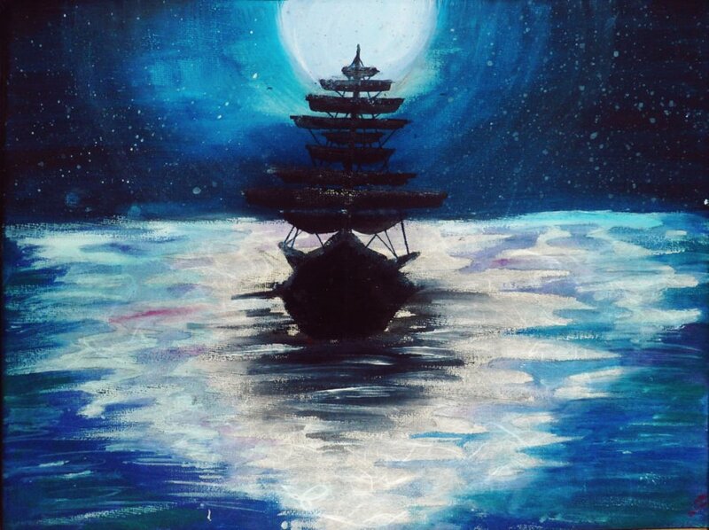 Sailboat under Moonlight — Blue, Serene