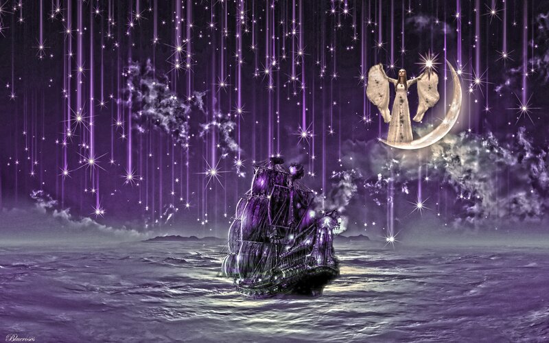 Sailboat under Starry Sky — Purple