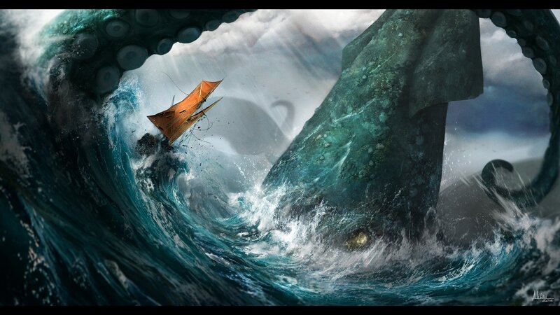 Sailboat Vs Sea Monster — Blue