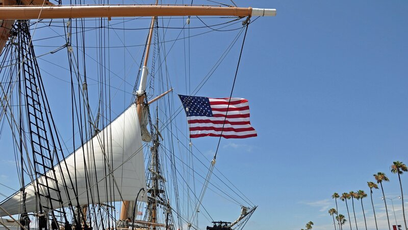 Sailboat with American Flag — Blue