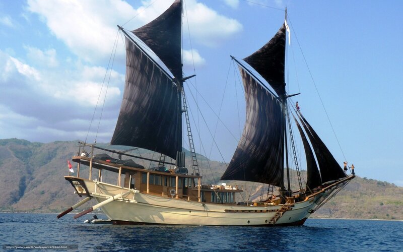 Sailboat with black sails