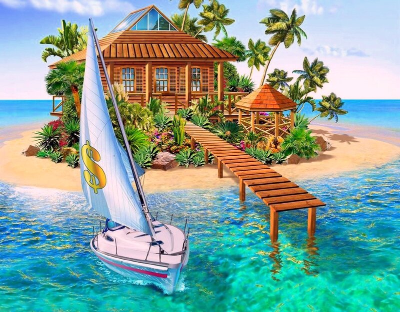 Sailboat with Dollar Sign Sail — Blue