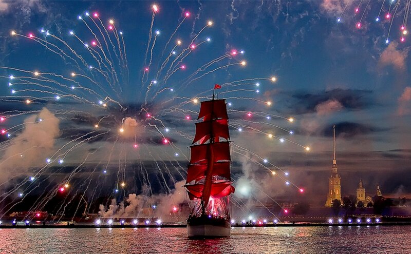 Sailboat with Fireworks