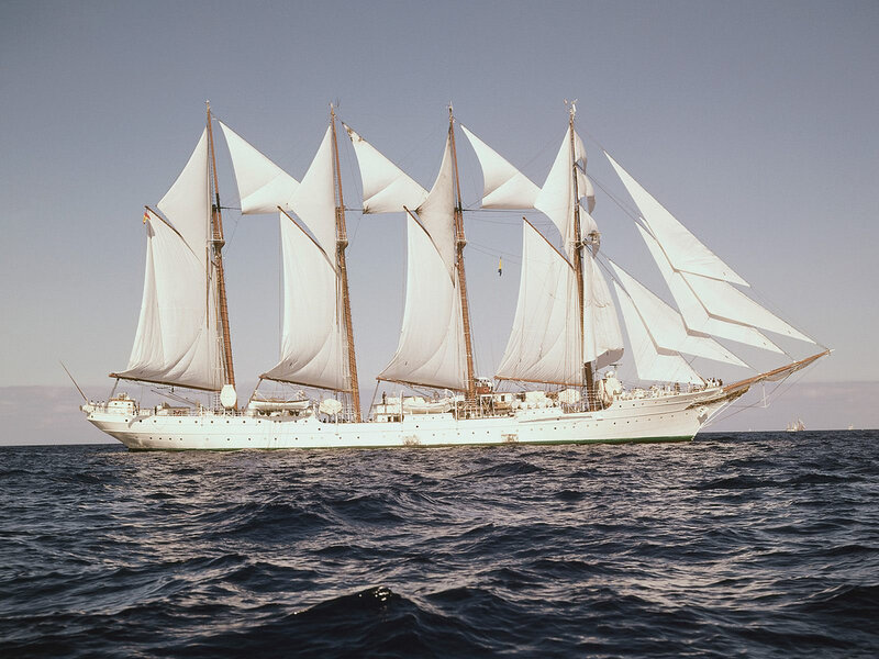 Sailboat with Multiple Masts — White, Serene, Afternoon, Photograph