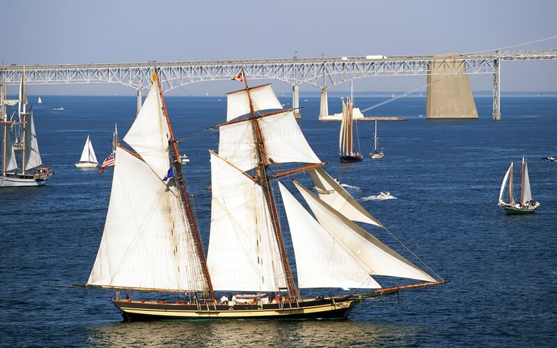 Sailboat with Multiple Sails — Blue, Serene