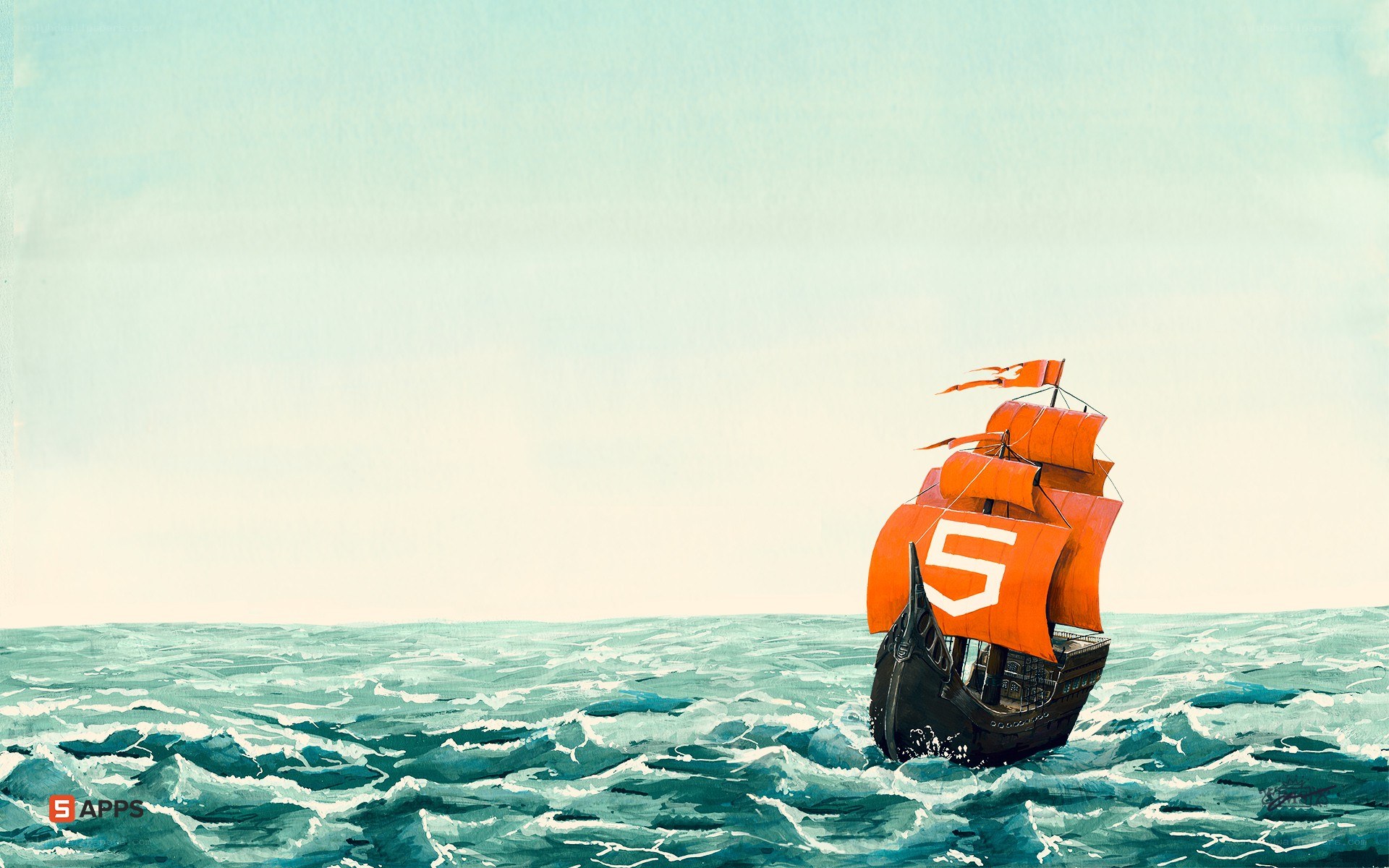 Sailboat with number five