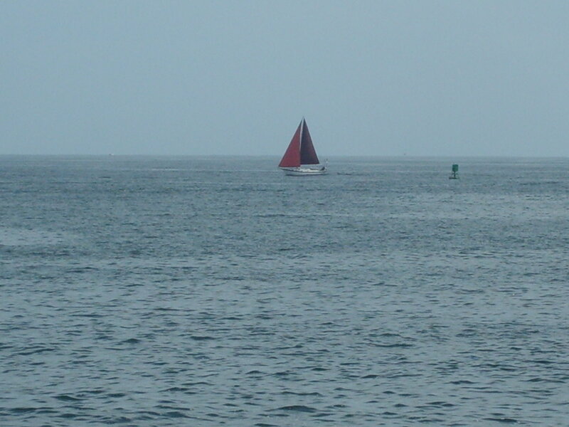 Sailboat with Red Sail — Blue