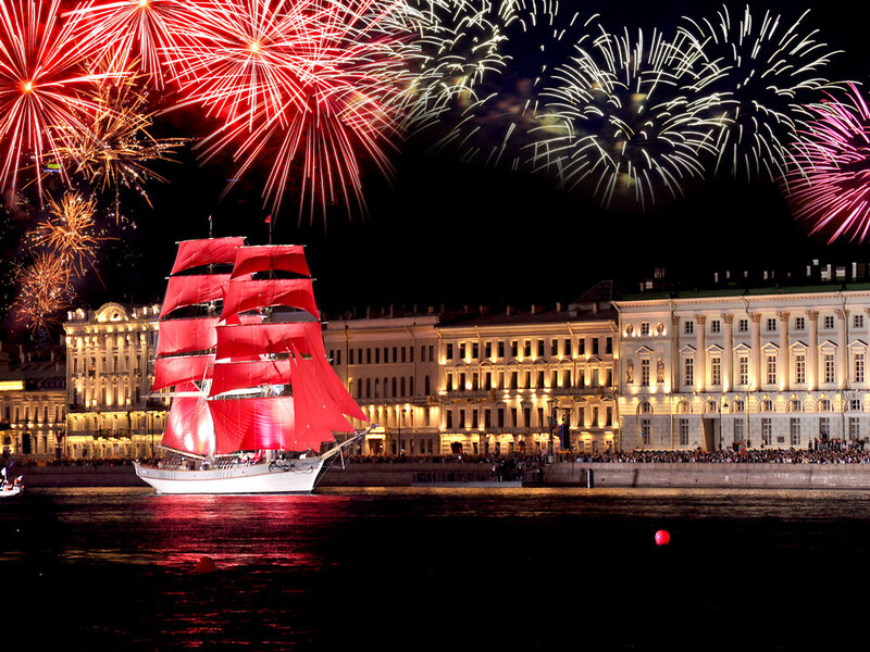 Sailboat with Red Sails — Festive
