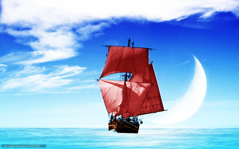 Sailboat with red sails