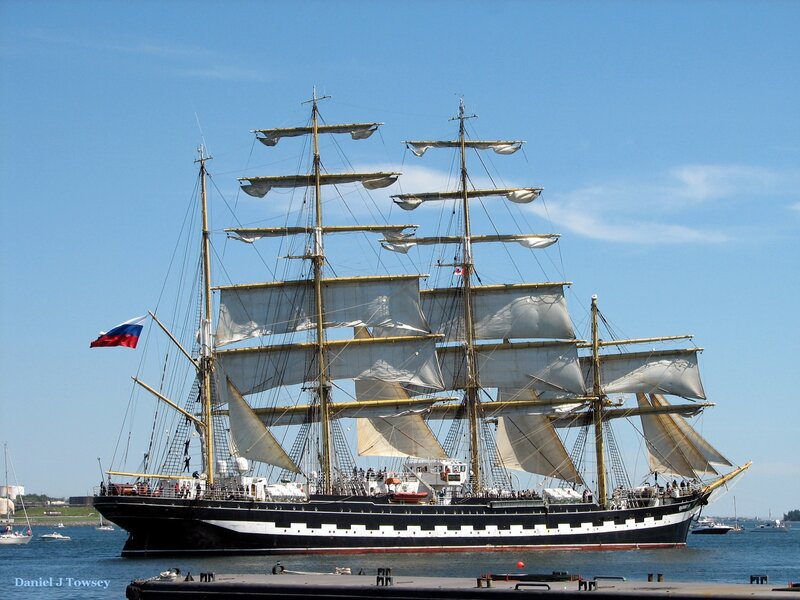 Sailboat with Sails — Blue, Serene, Afternoon, Photograph, Flag