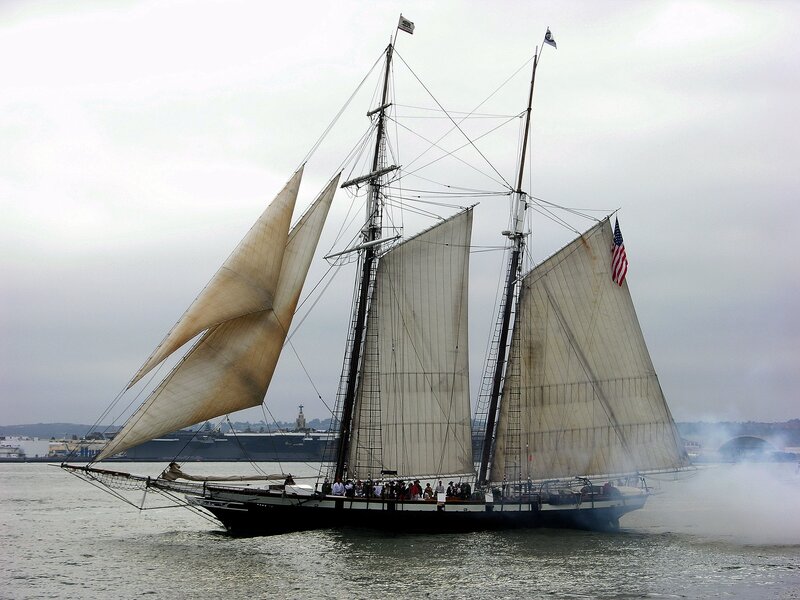 Sailboat with Sails — Gray, Overcast