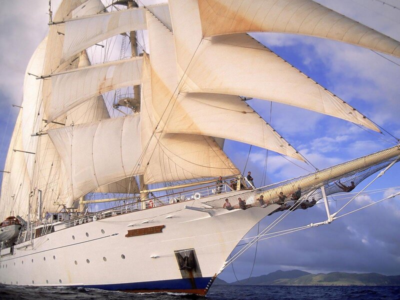 Sailboat with Sails — White, Dramatic