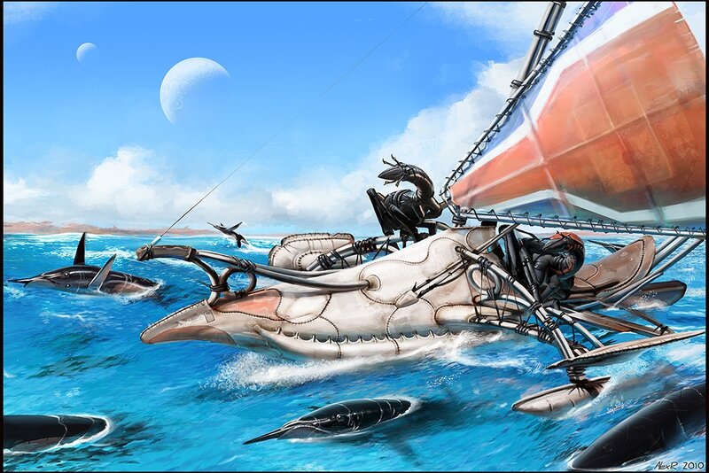 Sailboat with sea creatures