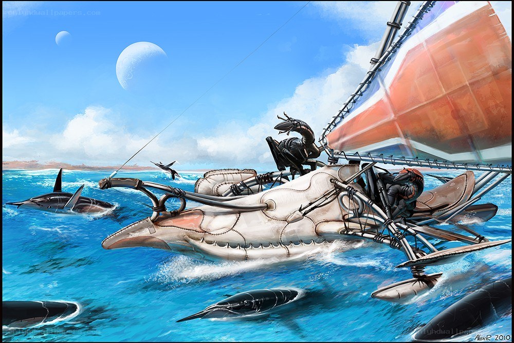 Sailboat with sea creatures