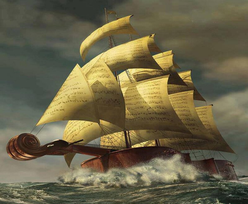 Sailboat with Sheet Music Sails