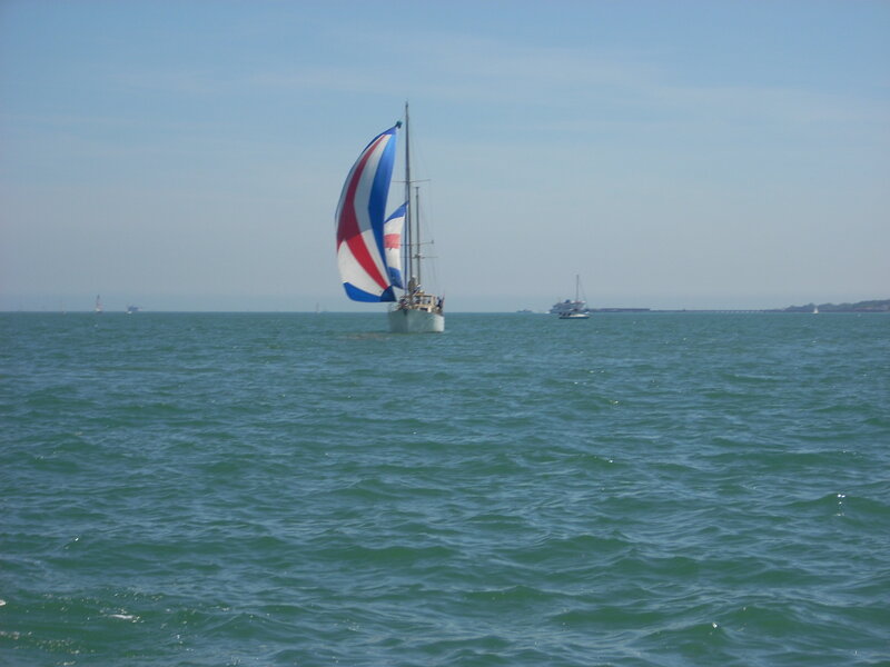 Sailboat with Striped Sail — Blue