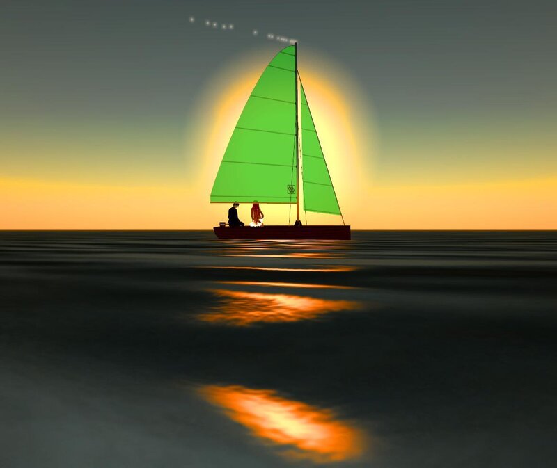 Sailboat with Two People — Green