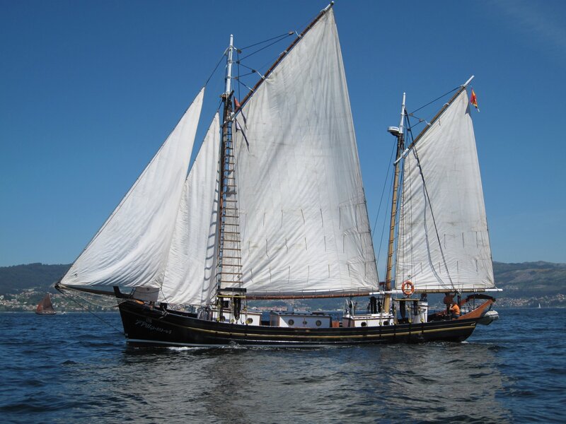 Sailboat with white sails on the water