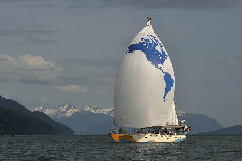 Sailboat with world map sail