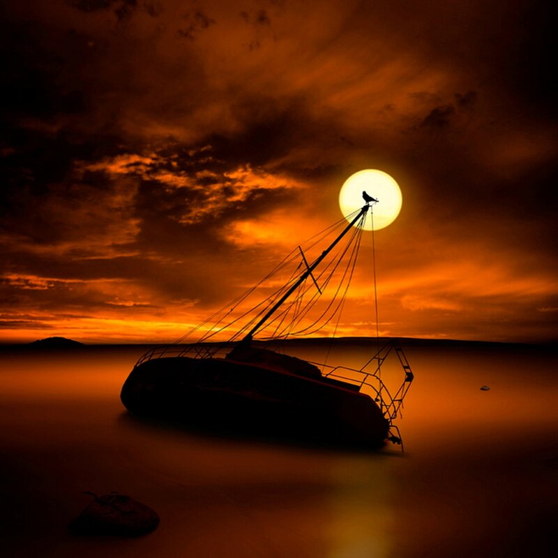 Sailboat Wreck at Sunset