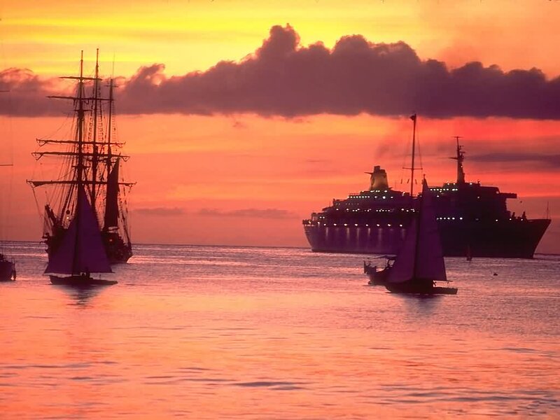 Sailboats and Cruise Ship
