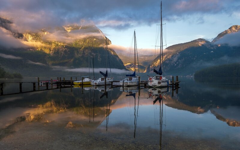 Sailboats at a Lake — Blue, Serene