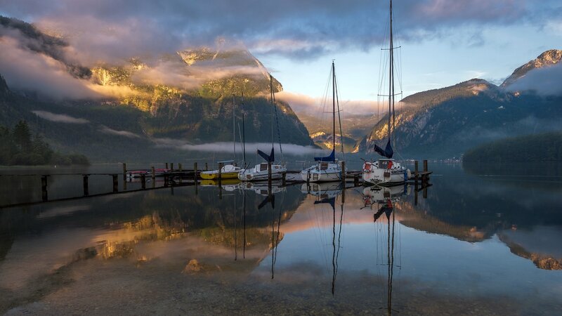 Sailboats at a Lake — Blue