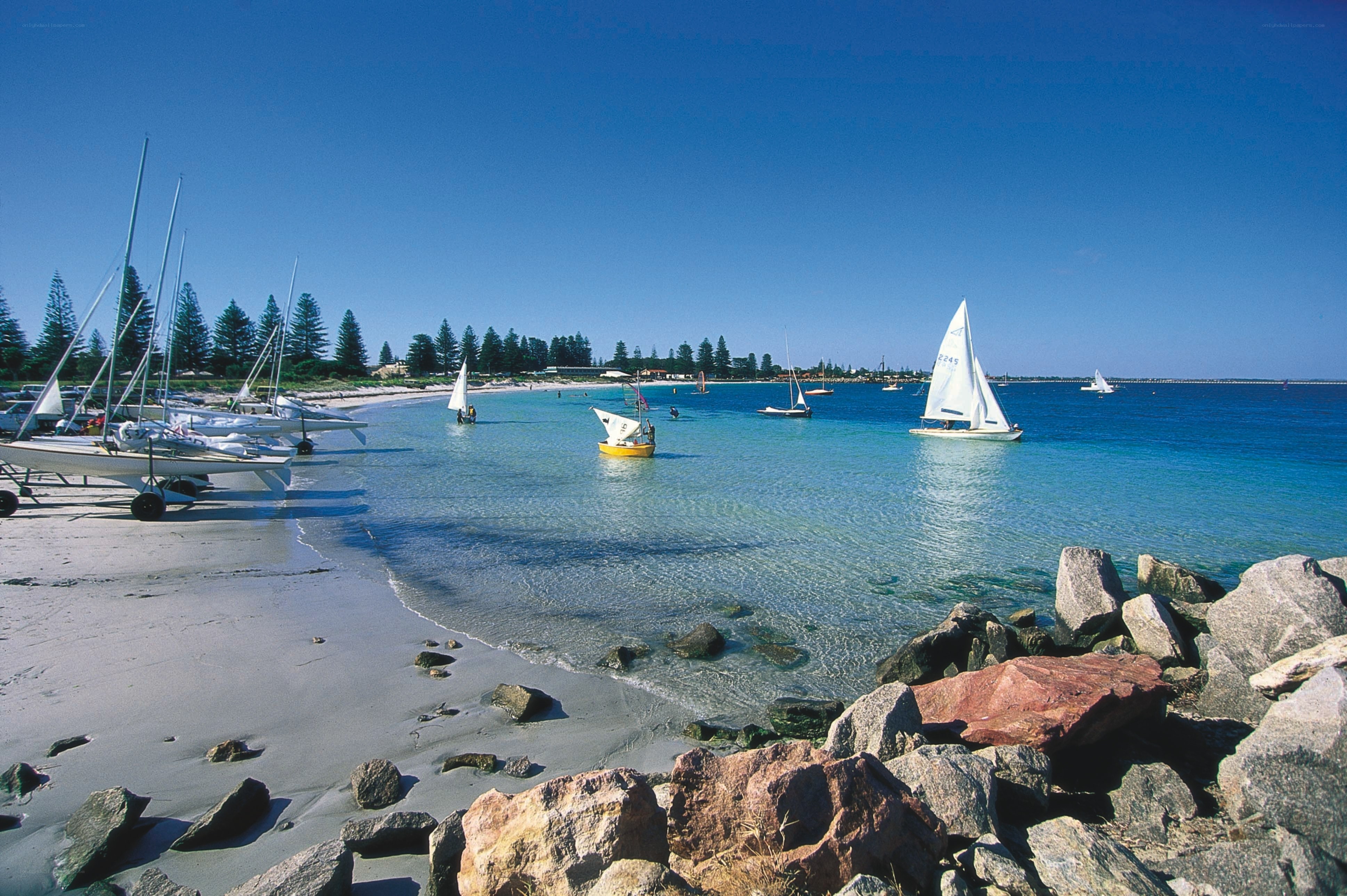Sailboats at a sunny beach