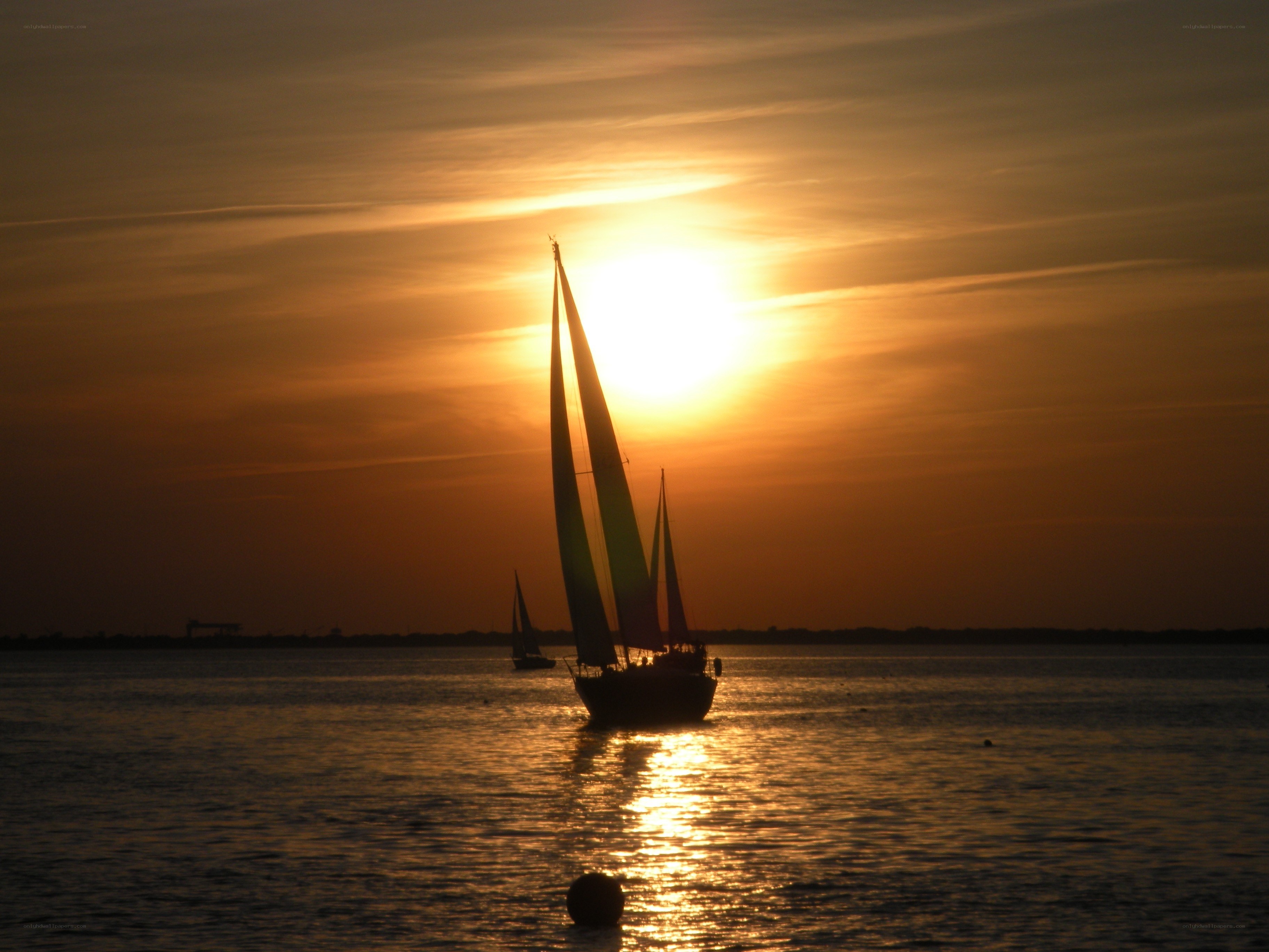 Sailboats at sunset